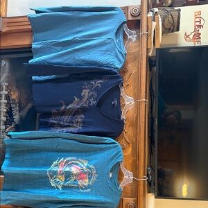 Blue Graphic & Solid Long-Sleeve Tops - 3 Pack